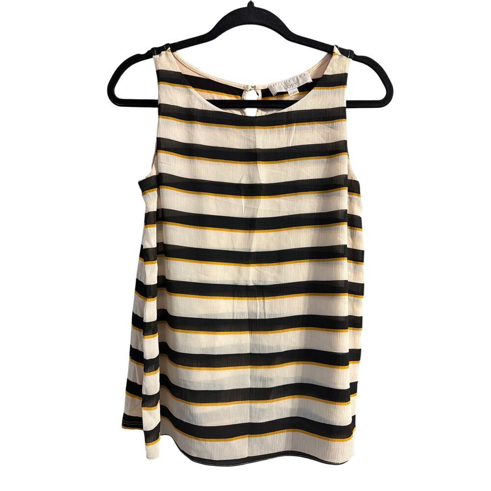 LOFT Women's Black Beige & Gold Striped Sleeveless Blouse Size XS Extra Small
